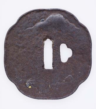 Tsuba with design of fisherman in a landscape