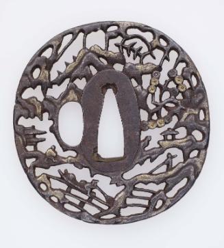 Tsuba with landscape design