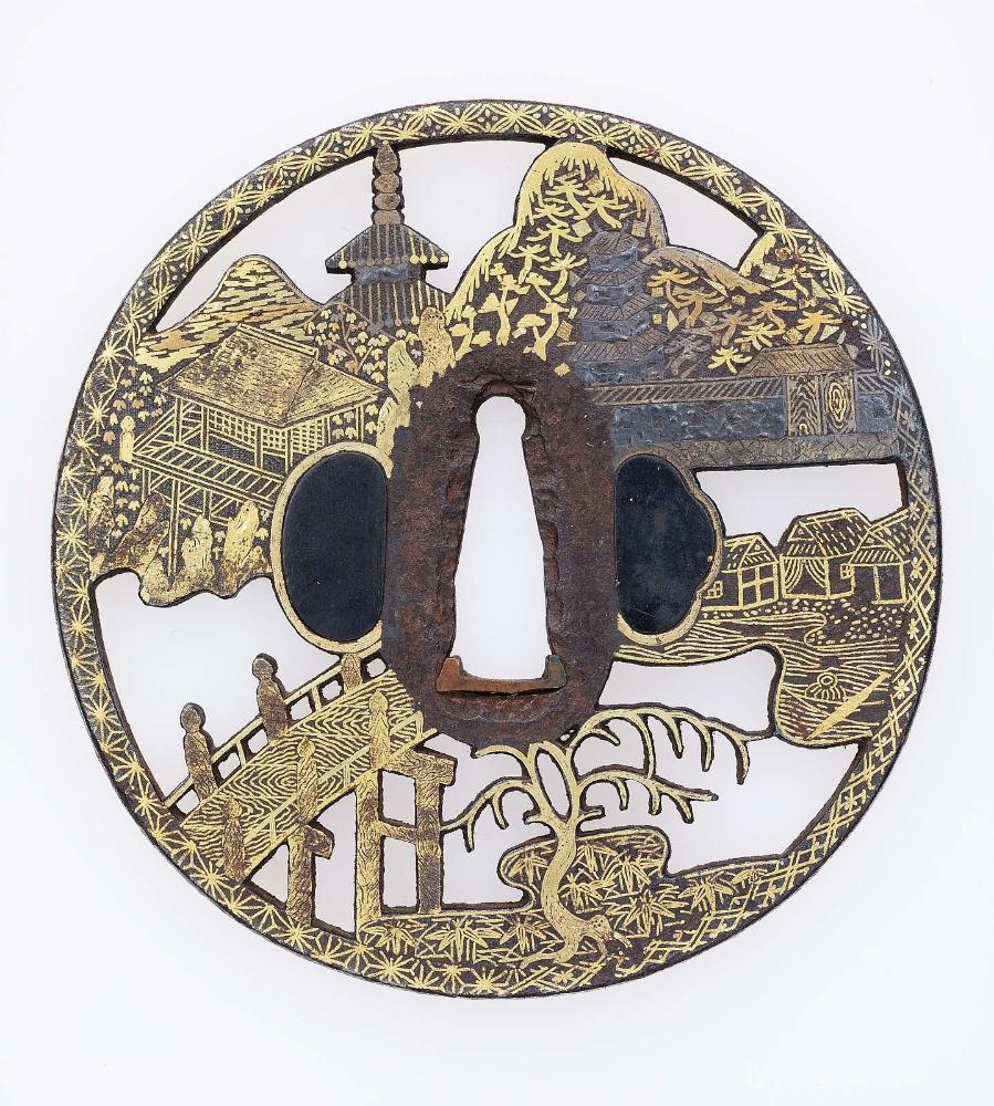 Tsuba with landscape design