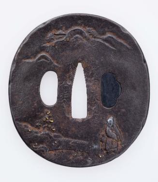 Tsuba with design of scholar and attendant in landscape