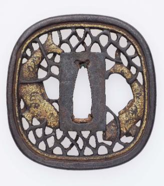 Tsuba with design of carp and net pattern