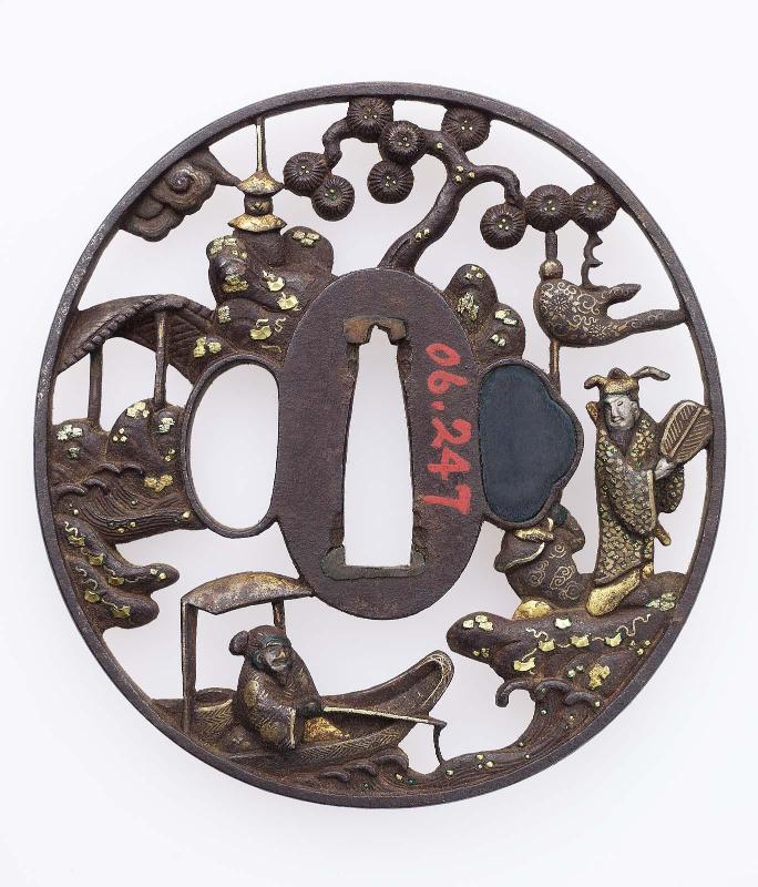 Tsuba with design of Chinese sages and attendant in a landscape
