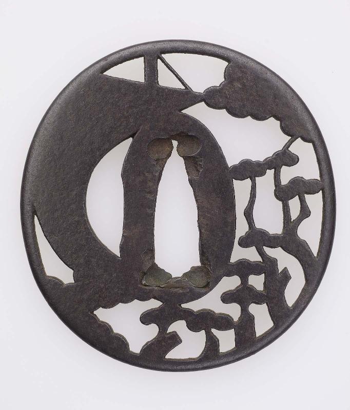 Tsuba with design of sailboat and pines