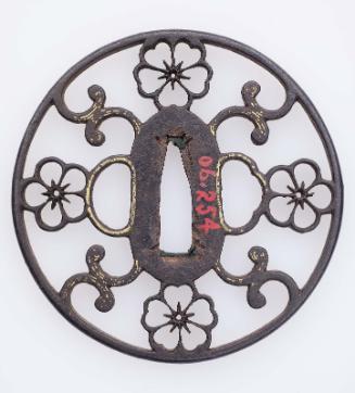 Tsuba with design of stylized cherry blossoms and waves