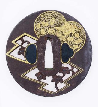 Tsuba with design of pine, paulownia and ho-o bird