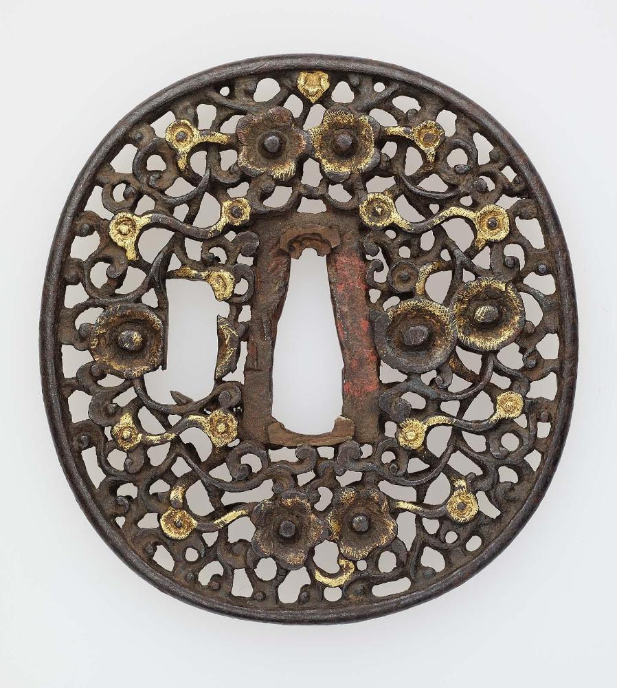 Tsuba with design of stylized flowers and foliage