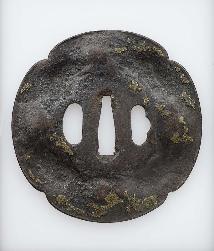 Tsuba with brass wire encrustation