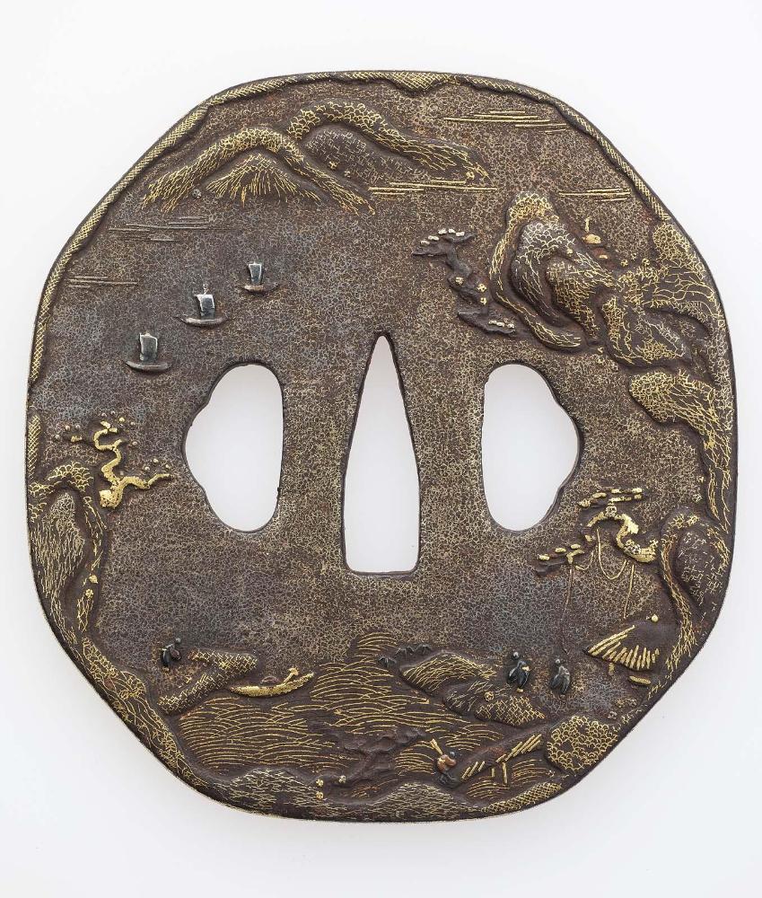 Tsuba with landscape design