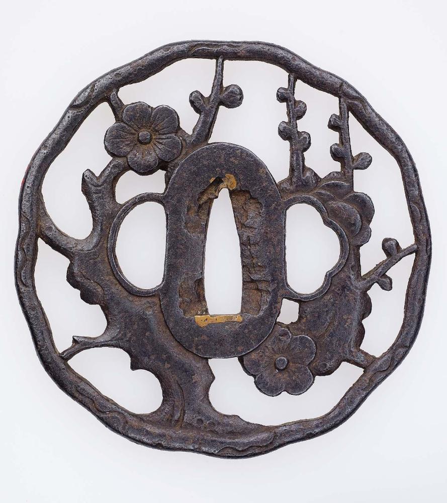 Tsuba with design of flowering plum branch