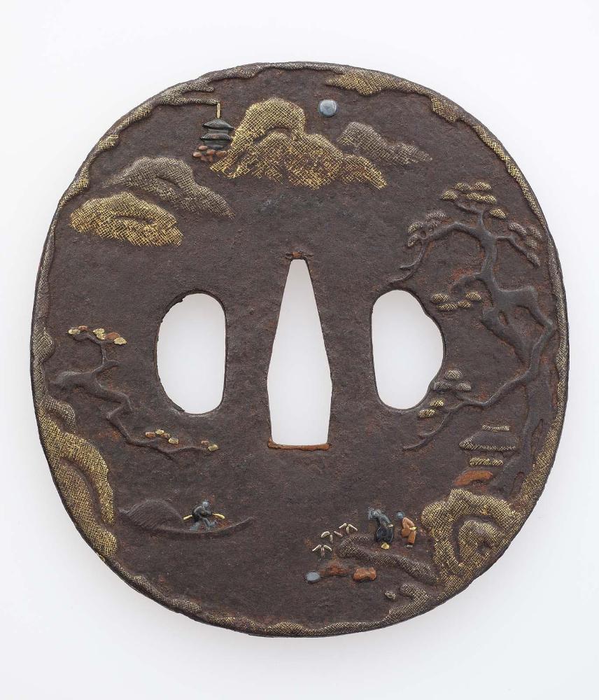 Tsuba with landscape design