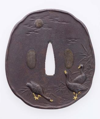 Tsuba with design of geese and moon