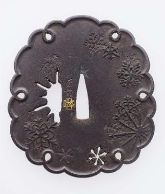 Tsuba with design of snowflake motifs