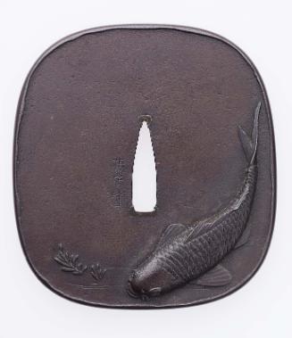 Tsuba with design of a carp and weeds and omodaka plant