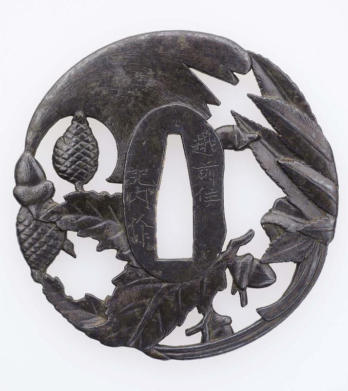 Tsuba with design of tree-leaves and fruits