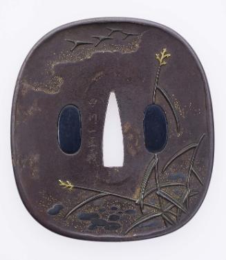 Tsuba with design of moon and goose in flight