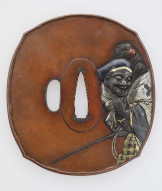 Tsuba with design of sarumawashi, monkey and dog