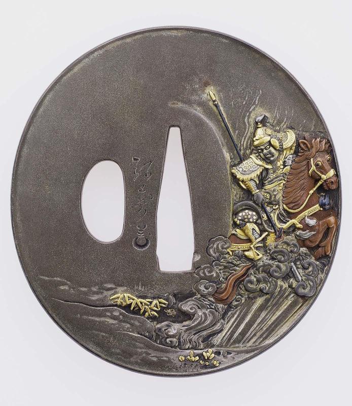 Tsuba with design of mounted Chinese warriors