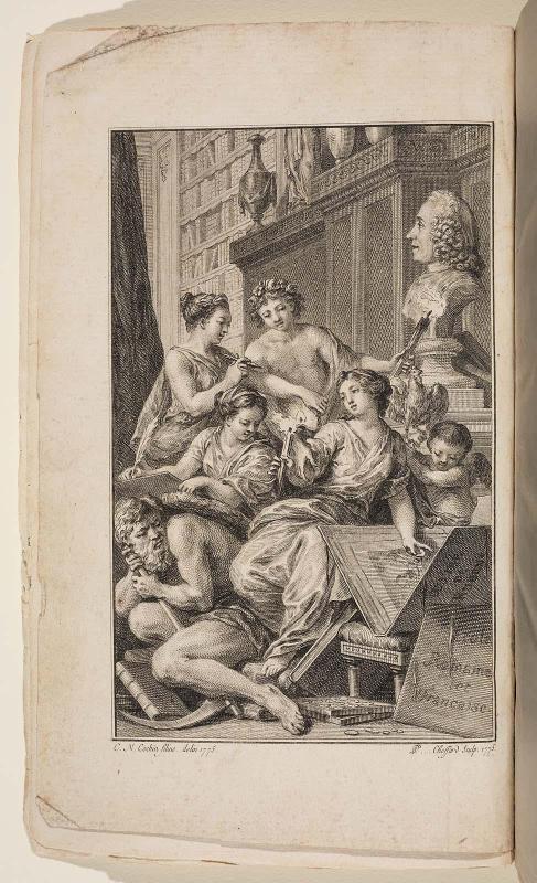 Frontispiece to Basan, Catalogue Raisonné des différens objets de curiosités dans les sciences et arts, qui composaient le Cabinet de feu Mr Mariette. (Paris: chez l'Auteur et chez Desprez, 1775); G. de St. Aubin original drawings in the margin.