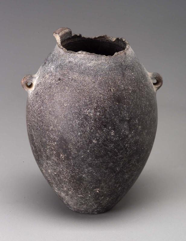 Tall ovoid stone jar with lug handles