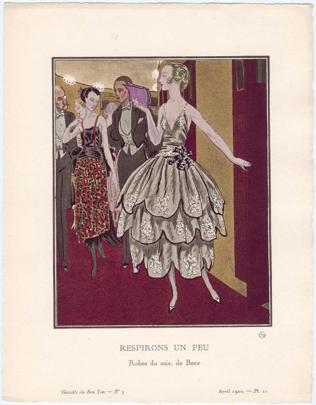 "Respirons un Peu - Robes du soir, de Beer," plate 21 from Gazette du Bon Ton, Volume 1, No. 3