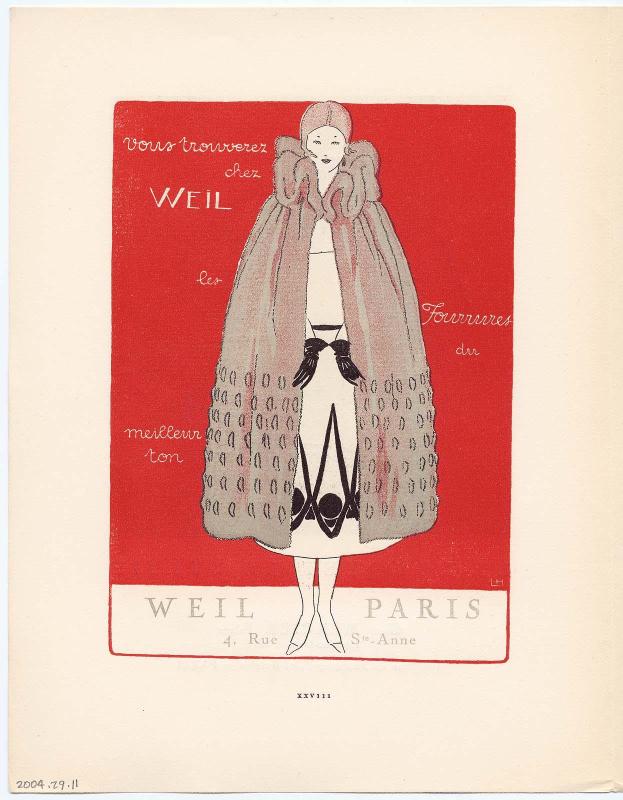 "Vous trouverez chez Weil les Fourrures du meilleur ton," advertisement from Gazette du Bon Ton, Volume 1, No. 4, p. XXVIII