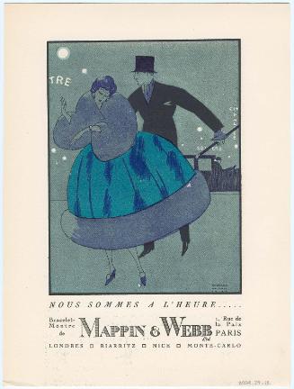 "Nous Sommes a l'Heure," advertisement from Gazette du Bon Ton, Volume 1, No. 4, p. XXIX