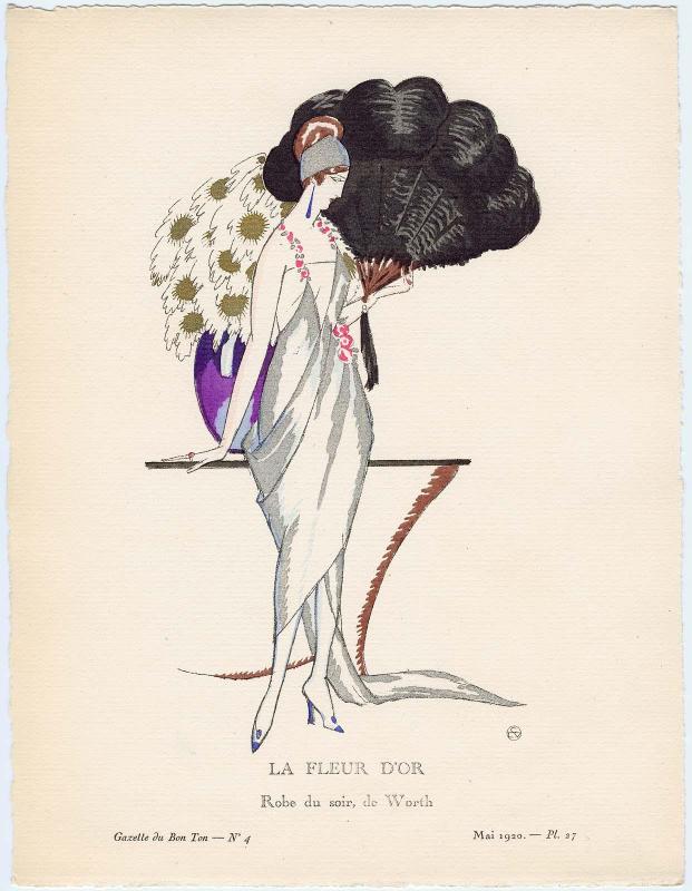 "La Fleur d'Or - Robe du soir, de Worth," plate 27 from Gazette du Bon Ton, Volume 1, No. 4
