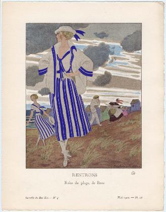 "Rentrons - Robe de plage, de Beer," plate 28 from Gazette du Bon Ton, Volume 1, No. 4