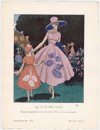 "La Fête est Finie - Robe d'organdi et robe de petite fille, de Jeanne Lanvin," plate 30 from Gazette du Bon Ton, Volume 1, No. 4