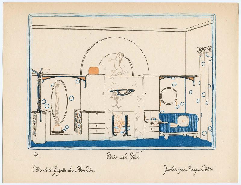"Un Studio, Un Coin de Feu, Une Chambre a Coucher et Une Chambre d'Enfant," croquis 30 from Gazette du Bon Ton, Volume 2, No. 6