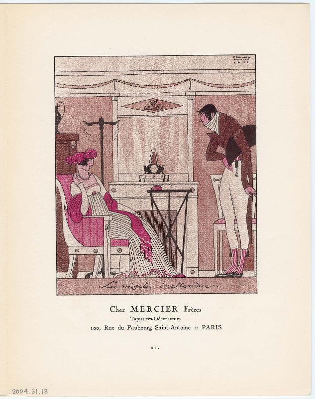 "La visite inattendue - Chez Mercier Frères," advertisement from Gazette du Bon Ton, Volume 2, No. 6, p. XLV