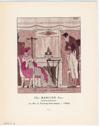 "La visite inattendue - Chez Mercier Frères," advertisement from Gazette du Bon Ton, Volume 2, No. 6, p. XLV