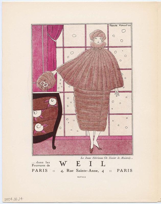 "La Jeune Sibérienne (de Xavier de Maistre)... dans les Fourrures de Weil," advertisement from Gazette du Bon Ton, Volume 2, No. 6, p. XLVIII