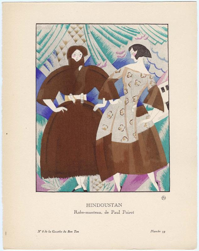 "Hindoustan - Robe-manteau, de Paul Poiret," plate 59 from Gazette du Bon Ton, Volume 2, No. 8