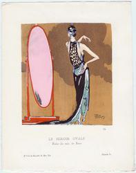 "Le Miroir Ovale - Robe du soir, de Beer," plate 61 from Gazette du Bon Ton, Volume 2, No. 8