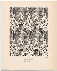 "Toiles de Tournon, Lampas, Brocarts et Brocatelles," supplementary plate from Gazette du Bon Ton, Volume 2, No. 8, verso of front cover