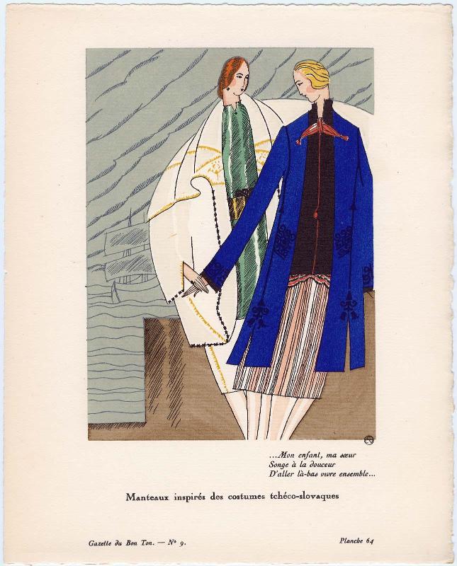 "...Mon enfant, ma sœur/Songe à la douceur/ D'aller là-bas vivre ensemble...," plate 64 from Gazette du Bon Ton, Volume 2, No. 9