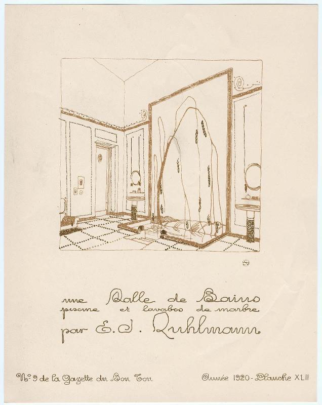 "Une Salle de Bains et Deux Pages de Croquis," croquis XLII from Gazette du Bon Ton, Volume 2, No. 9