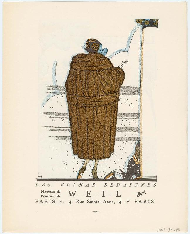 "Les Frimas Dédaignés - Manteau de Fourrure de Weil," advertisement from Gazette du Bon Ton, Volume 2, No. 9, p. LXXV