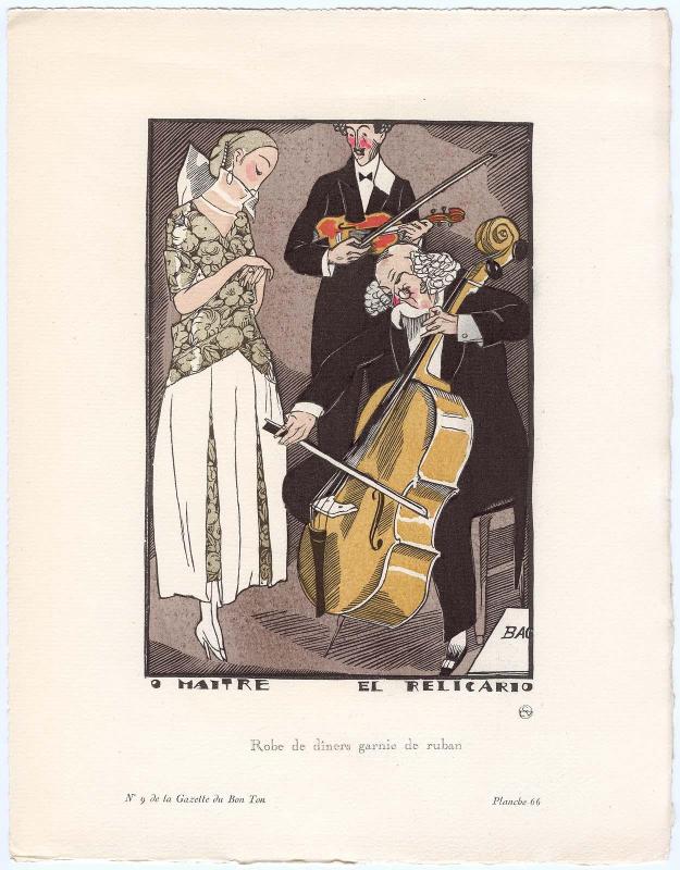 "'O Maitre... El Relicario!' - Robe de dîners garnie de ruban," plate 66 rom Gazette du Bon Ton, Volume 2, No. 9