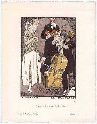 "'O Maitre... El Relicario!' - Robe de dîners garnie de ruban," plate 66 rom Gazette du Bon Ton, Volume 2, No. 9