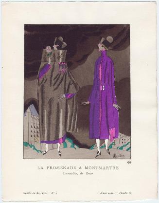 "La Promenade a Montmartre - Ensemble, de Beer," plate 68 from Gazette du Bon Ton, Volume 2, No. 9