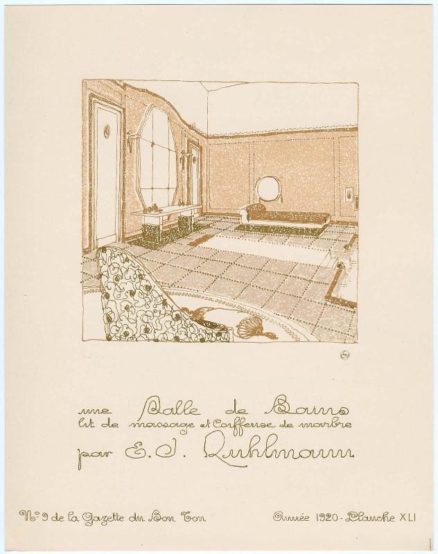"Une Salle de Bains et Deux Pages de Croquis," croquis XLI from Gazette du Bon Ton, Volume 2, No. 9