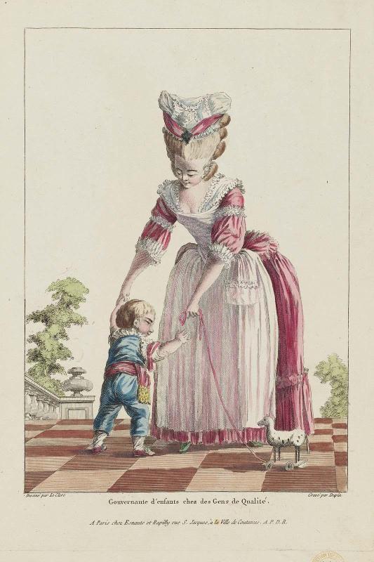 Gallerie des Modes et Costumes Français. 7e. Cahier des Costumes français. 1ere Suite d'Habillemens de Femmes à la mode. G.42  "Gouvernante d'enfants chez des Gens de Qualité."