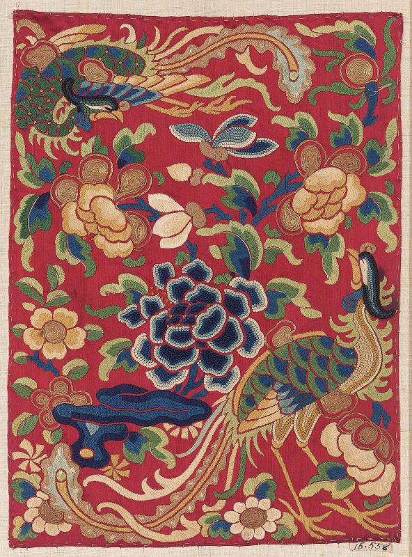 Fragment of embroidered panel from a skirt (qun)