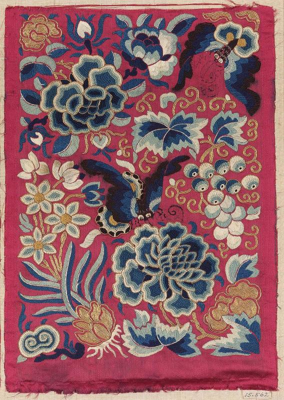 Fragment of an embroidered panel from a skirt (qun)