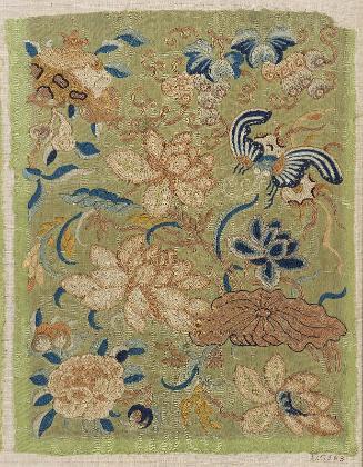 Pair of fragments of embroidered panels from a skirt (qun)