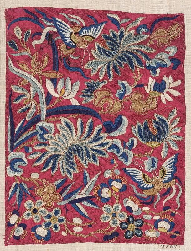 Fragment of embroidered panel from a skirt (qun)