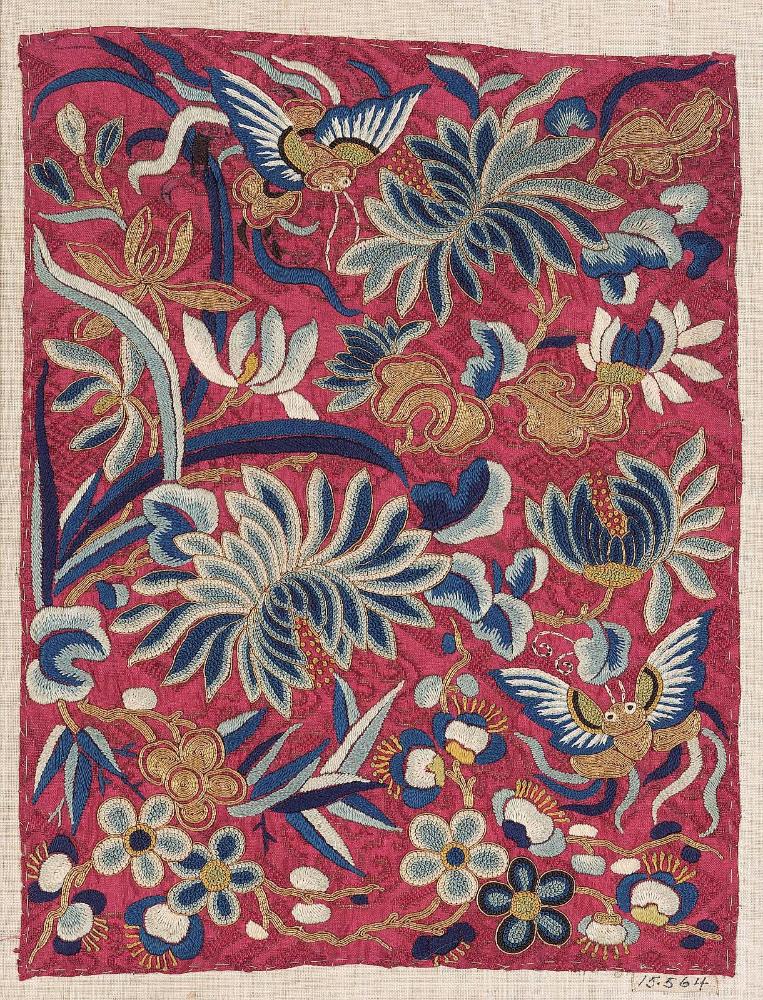 Fragment of embroidered panel from a skirt (qun)