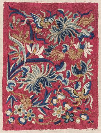 Fragment of embroidered panel from a skirt (qun)